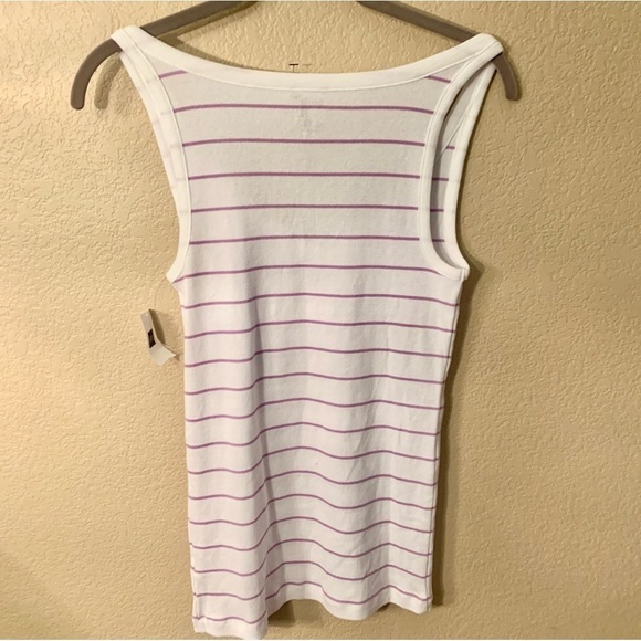 NWT Gap Tank Top Medium Stretch Ribbed Fabric White w/ Purple Stripes New - Picture 5 of 6